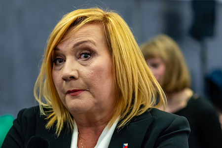 Alena Schillerova, vice chairman of ANO party seen at the election headquarter of ANO party after the Czech parliament elections. ANO party led by Andrej Babis won Czech parliament elections and gained 80 members of parliament, followed by coalition SPOLU led by current Czech prime minister Petr Fiala, which gained 52 members of parliament. As per elections results ANO party should be entrusted with forming a new Czech government.