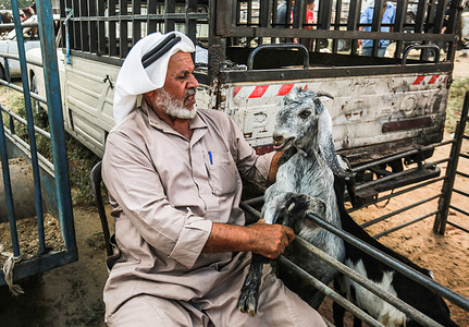 A Palestinian man holds a goat at a livestock market before Eid al-Adha in Deir al-Balah.
Eid al-Adha or the feast of sacrifice celebrated in July is a tradition where Muslims slaughter sheep, goats, camels or calves.