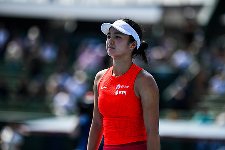Alexandra Eala (PHI) is seen in action during the tennis match with Donna Vekic (CRO) at Kooyong Classic Tennis Tournament. Eala won in straight sets with a score 6-3 6-4.