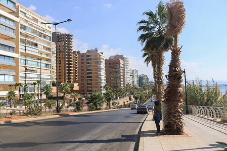 Modern high rise apartments along the Ramlat Al Baida sea promenade in Beirut Lebanon.
