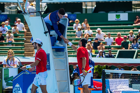Bulgaria’s Grigor Dimitrov shakes referee's hand after winning the match during the Kooyong Classic Tennis Tournament second match of the day 1. Melbourne’s summer of tennis has kicked off, with the Care A2+ Kooyong Classic serving up an ace opening day of play at the Kooyong Lawn Tennis Club. Second match on court was a tight battle between Croatia’s Borna Coric and Bulgaria’s Grigor Dimitrov. World no. 29 Dimitrov won two straight sets (7-6, 7-6) against world no. 23 Coric.