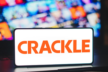 In this photo illustration, the Crackle logo is displayed on a smartphone screen.