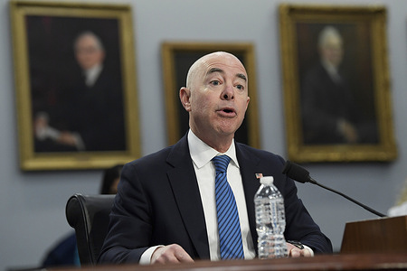 Secretary, U.S. Department of Homeland Security Alejandro Mayorkas testifies before House Committee on Appropriation during a hearing about Fiscal Year 2023 Budget Request for the Department of Homeland Security at Rayburn HOB/Capitol Hill in Washington.