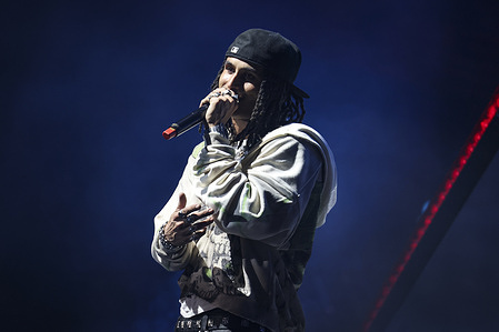 Matheus Brasileiro Aguiar, known as Matuê performs live on stage at the Super Bock Arena in Porto.