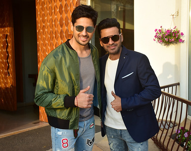 Indian film actor Sidharth Malhotra and Manoj Bajpayee pose together during the promotion of the upcoming film 'Aiyaary' at Hotel Sun-n-Sand, Juhu in Mumbai.