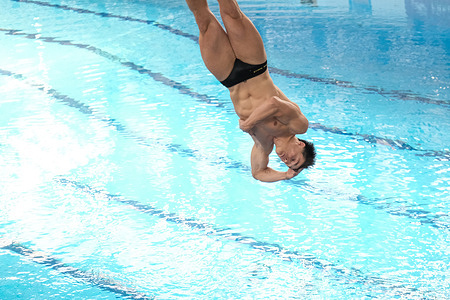 Stefano Belotti of Fiamme Gialle - Nuoto seen in action during the Men's 1m Springboard Finals at the Italian Indoor Diving Championships at the Stadio Monumentale.