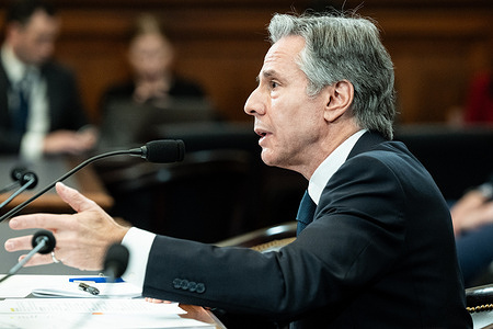 U.S. Secretary of State Antony Blinken speaking at a hearing of the House Foreign Affairs Committee at the U.S. Capitol.