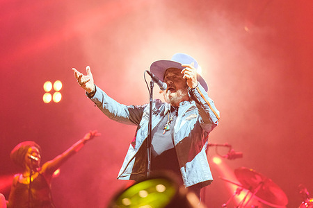 The Italian singer, Zucchero Fornaciari, stage name is the Italian word for "Sugar" performs live on stage with his "Overdose d'Amore" tour at Stadio Adriatico.