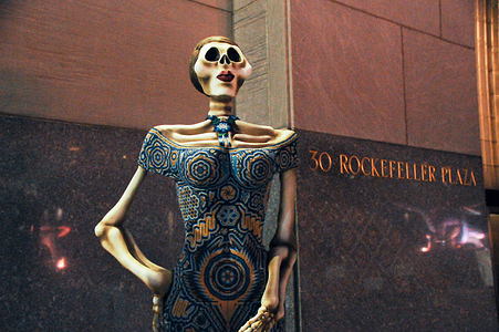 A skeletal sculpture seen on display as part of the Dia de Muertos Art Installation during Mexico Week at Rockerfeller Center in New York.