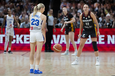 Marine Johannès of France seen in action during the semifinal of the 2026 FIBA Women’s World Cup between France and Germany at Uber Arena. Final score: France 86 –64 Germany.