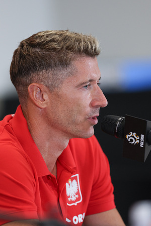 Robert Lewandowski of Poland seen during a press conference before the Netherlands - Poland match in European Qualifiers World Cup 2026 at Arena Katowice Stadium.