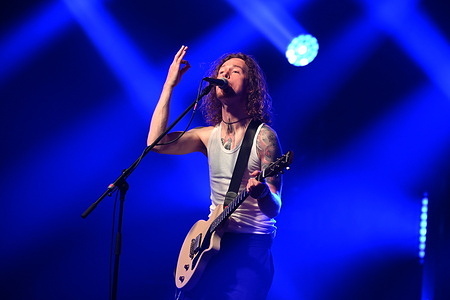 British singer and guitarist Rufus Miller performs live on stage during the last day of open-air summer music festival Metronome Prague 2025. Rufus Miller is son of Dominic Miller and played several years in Sting band.