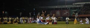 Marikina Sports Center,Marikina,NCR,Philippines, Marikina, NCR, Philippines - 11/12/2017: History of the shoe making industry was shown during the performance of Lerion Lerion. The Biggest Annual Philippine Rehiyon-Rehiyon Festival was once again celebrated this month with the theme “Unity In Diversity” which the main goal is to unite all individuals coming from different region in the nation. The festival showcases the diverse culture and attitudes of Filipinos around the country to bond as one in a big dance celebration. It serves as a tribute to local groups/community who came from other regions of the country and choose to stay and settle in the city.