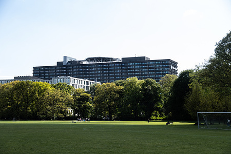 Rigshospitalet seen from Fælledparken in Copenhagen. Due to the cold that Queen Margrethe has caught, it has been decided that, as a precaution, the Queen will be admitted to Rigshospitalet for observation.