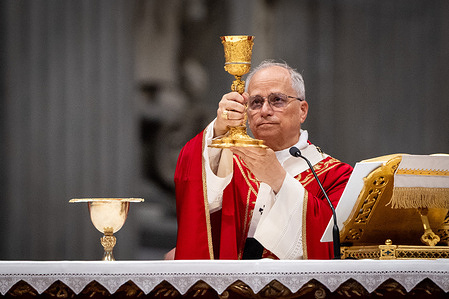 Pope Leo XIV celebrates the Holy Mass on the Solemnity of Saints Peter and Paul at St. Peter's Basilica in Vatican. The Mass included the blessing and imposition of the pallium on 54 new Metropolitan Archbishops.