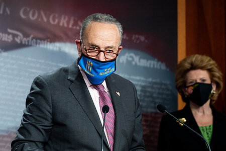 U.S. Senate Majority Leader Chuck Schumer (D-NY) speaks at his weekly press conference.