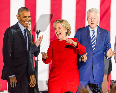 President Barack Obama, Hillary and Bill Clinton at a Hillary Clinton campaign event in Philadelphia.