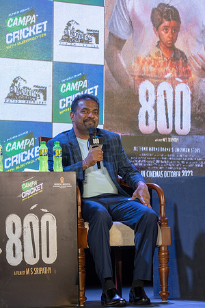 Legendary Sri Lankan cricketer Muthiah Muralidaran seen during the promotion of film 800, a biopic based on the life and career of cricketer Muthiah Muralidaran.