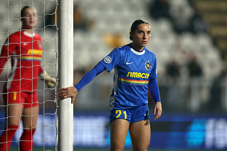 Izabela Krizaj of SKN St. Polten seen in action during the 2025/26 UEFA Women's Champions League-Matchday 6 - between AS Roma and St. Pölten at Tre Fontane Stadium. Final scores; AS Roma 6 : 1 Polten.
