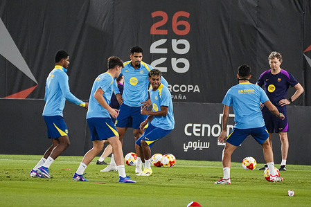 FC Barcelona players participate in the last training session before the Spanish Super Cup final between Barcelona and Real Madrid and Atlético Madrid at King Abdullah Sports City.