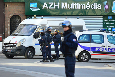 French Police conducted an early morning raid on a property in the Saint Denis district of Paris as the suspected terrorists that took part in the massacre on Friday 13th were hiding. Two suspects are dead with a further 3 arrested. Mark Winter / SOPA Images
The Aftermath of the ISIS Terrorist attack in central Paris, France which saw gunman murder 130 innocent people.