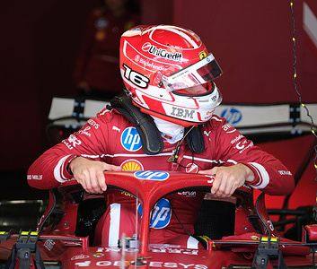 Charles Leclerc of Scuderia Ferrari F1 Team seen in the pits during free practice Formula One British Grand Prix at Silverstone.