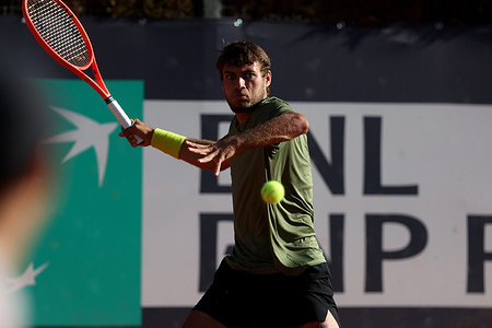 Flavio Cobolli ranking 34 seen in action during the training session for the Internazionali BNL d’ Italia 2025 ATP and WTA Master 1000 circuit at the Foro Italico.