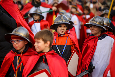 Children seen wearing costumes while taking part in the Epiphany procession, also know as ‘Three Kings Day’. The Catholic feast day remembered the visit of the Three Mage to the little Jesus after he was born.