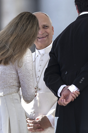 Pope Leo XIV greets the faithful during a Jubilee audience in St. Peter's square at the Vatican.