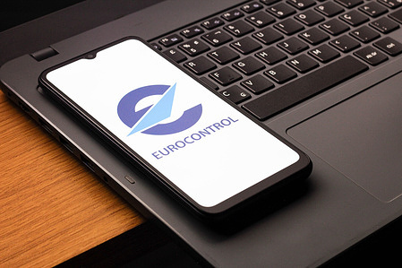 In this photo illustration, the Eurocontrol logo is seen displayed on a smartphone screen.