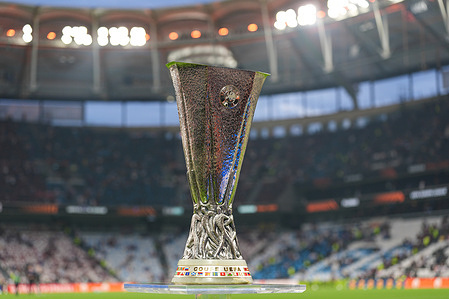 The UEFA Europa League trophy seen displayed ahead of the final match between SC Freiburg and Aston Villa at Besiktas Park. Final score; Aston Villa 3:0 SC Freiburg.