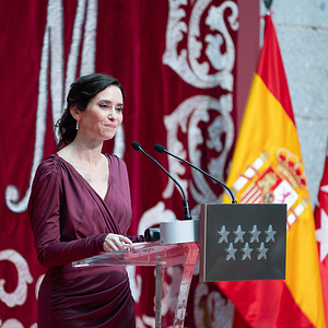 The President of the Community of Madrid Isabel Diaz Ayuso attends the ceremony to commemorate the 47th anniversary of the Spanish Constitution, at Casa de Correos in Madrid.