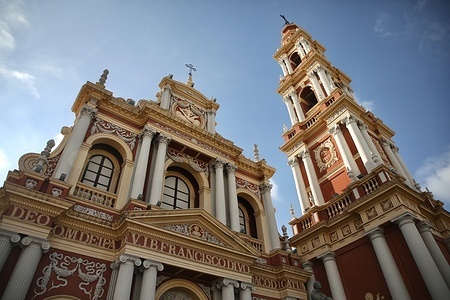 The front of the Church and Cathedral Basílica Menor y Convento de San Francisco in Salta is seen.
