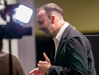 Green leader Zack Polanski seen at a polling station. Counting of votes begins for Gorton and Denton by-election at counting station in Manchester Central.