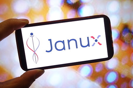 In this photo illustration, a Janux Therapeutics company logo is seen displayed on a smartphone screen.