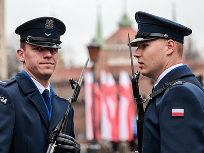 Policemen participate in the Independence Day Celebrations in Krakow.