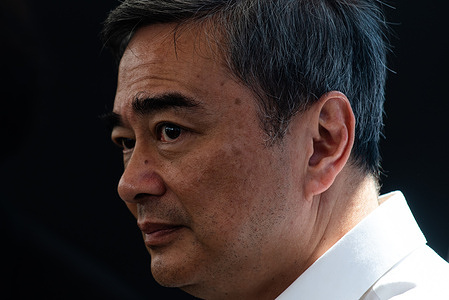 Abhisit Vejjajiva, the former 27th prime minister of Thailand and Prime minister candidate of the Democrat party attends the 1st day of the prime minister candidates registration for the upcoming general election of Thailand in February 8,2026.