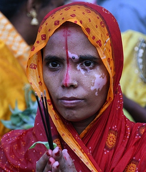 Hindu woman performs Chhath Puja rituals while standing in an artificial pond.
Brihanmumbai Municipal Corporation (BMC) built artificial ponds at different places in the city for the devotees to perform Chhath Puja as there was a restriction on performing rituals at the beach due to the coronavirus pandemic.