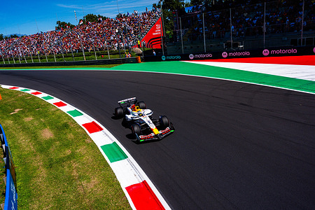 Visa Cash App Racing Bulls F1 Team's French driver Isack Hadjar seen in action during free practice three of the Formula 1 Italian Grand Prix 2025.