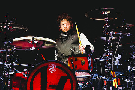 Josh Dun of Twenty One Pilots performs live during the The Clancy World Tour at Unipol Forum Assago.