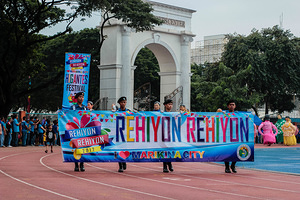 Marikina Sports Center,Marikina,NCR,Philippines, Marikina, NCR, Philippines - 11/12/2017: Junior Police carried the welcoming banner and opened the ceremony of Rehiyon Rehiyon Festival. The Biggest Annual Philippine Rehiyon-Rehiyon Festival was once again celebrated this month with the theme “Unity In Diversity” which the main goal is to unite all individuals coming from different region in the nation. The festival showcases the diverse culture and attitudes of Filipinos around the country to bond as one in a big dance celebration. It serves as a tribute to local groups/community who came from other regions of the country and choose to stay and settle in the city.