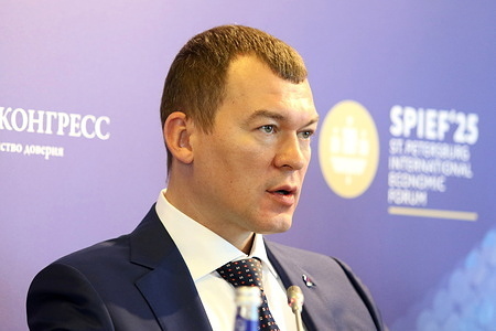 Mikhail Degtyarev, Minister of Sport of the Russian Federation; President, Russian Olympic Committee during the Sport: A Universal Language of Dialogue session of the XXVIII St. Petersburg International Economic Forum at the Expoforum Convention and Exhibition Center in St. Petersburg, Russia.