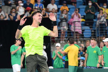 Thanasi Kokkinakis of Australia seen during the 2022 Davis Cup Qualifying Round match against Zsombor Piros of Hungary at Ken Rosewell Stadium.
Final score; Thanasi Kokkinakis 2:0 Zsombor Piros.