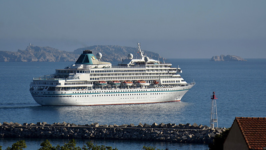 View of the MS Amera cruise ship as it leaves the French Mediterranean port.