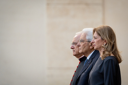 The President of the Italian Republic Sergio Mattarella and his daughter Laura seen at the Apostolic Palace.