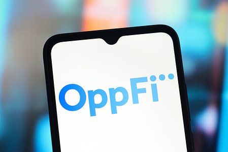In this photo illustration, the OppFi (Opportunity Financial) logo is seen displayed on a smartphone screen.