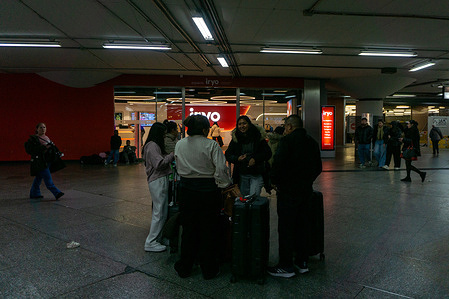 People seen inside Atocha Train Station in Madrid. The first of a planned three-day strike in the railway sector, was called by several unions, hundreds of trains were paralyzed and more than 34,000 workers were affected across Spain. The strike focused on demands for greater safety, less precarious employment in the sector, and increased investment, but it was called off this afternoon after several meetings between railway workers and the Ministry of Transport.