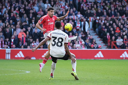 Morgan Gibbs-White of Nottingham Forest and Ryan Gravenberch of Liverpool FC seen in action during the Premier league football match between Nottingham Forest and Liverpool FC at the City Ground. Final score ; Nottingham Forest 0-1 Liverpool FC