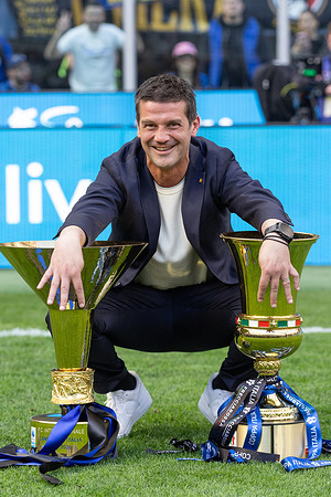 Coach Cristian Chivu of Inter seen during the Medal Ceremony after the SERIE A match Inter and Hellas Verona at Stadio Giuseppe Meazza. Final score; Inter 1:1 Hellas Verona.