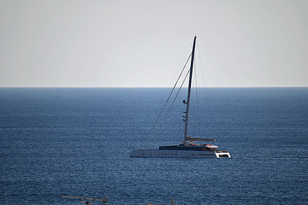 View as the Artexplorer catamaran, the world's first museum ship leaves the French Mediterranean port.